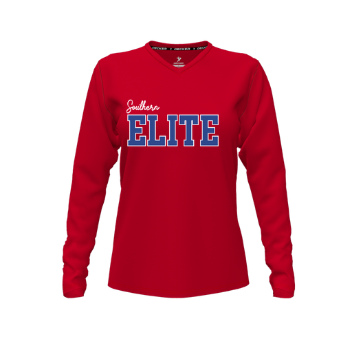 [FTLVCFRD-FYXS-LOGO2] Decker Comfort T-Shirt (Female Youth XS, Red, V Neck, Logo 2, Long Sleeve)