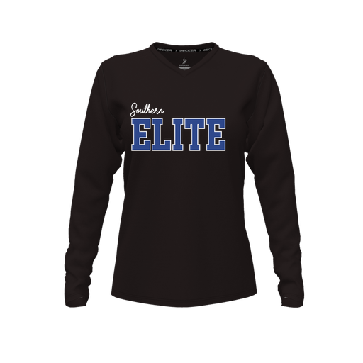 [FTLVPTBK-FYXS-LOGO2] Decker Performance T-Shirt (Female Youth XS, Black, V Neck, Logo 2, Long Sleeve)