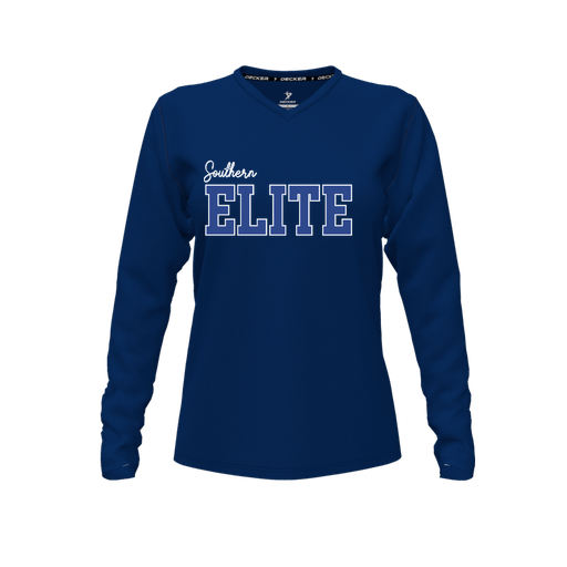 [FTLVPTNV-FYXS-LOGO2] Decker Performance T-Shirt (Female Youth XS, Navy, V Neck, Logo 2, Long Sleeve)