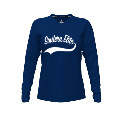 [FTLVPTNV-FYXS-LOGO3] Decker Performance T-Shirt (Female Youth XS, Navy, V Neck, Logo 3, Long Sleeve)